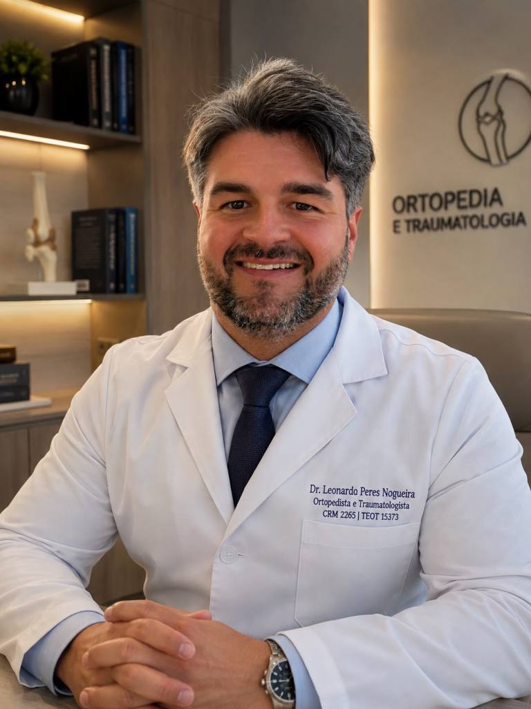 Dr. Leonardo Peres Nogueira, médico ortopedista e traumatologista em Macapá, no consultório